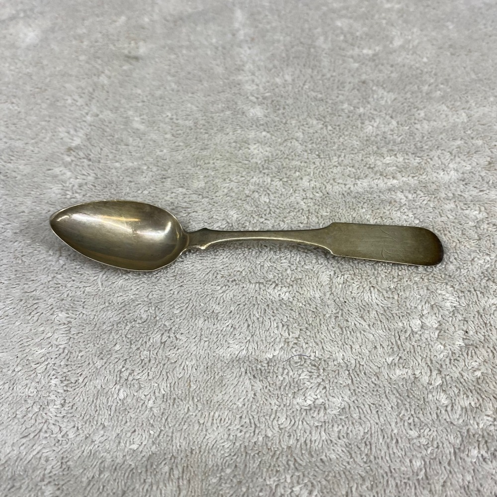 Antique Coin Silver Teaspoon Fiddle Handle Monogrammed 6 Inch Early American